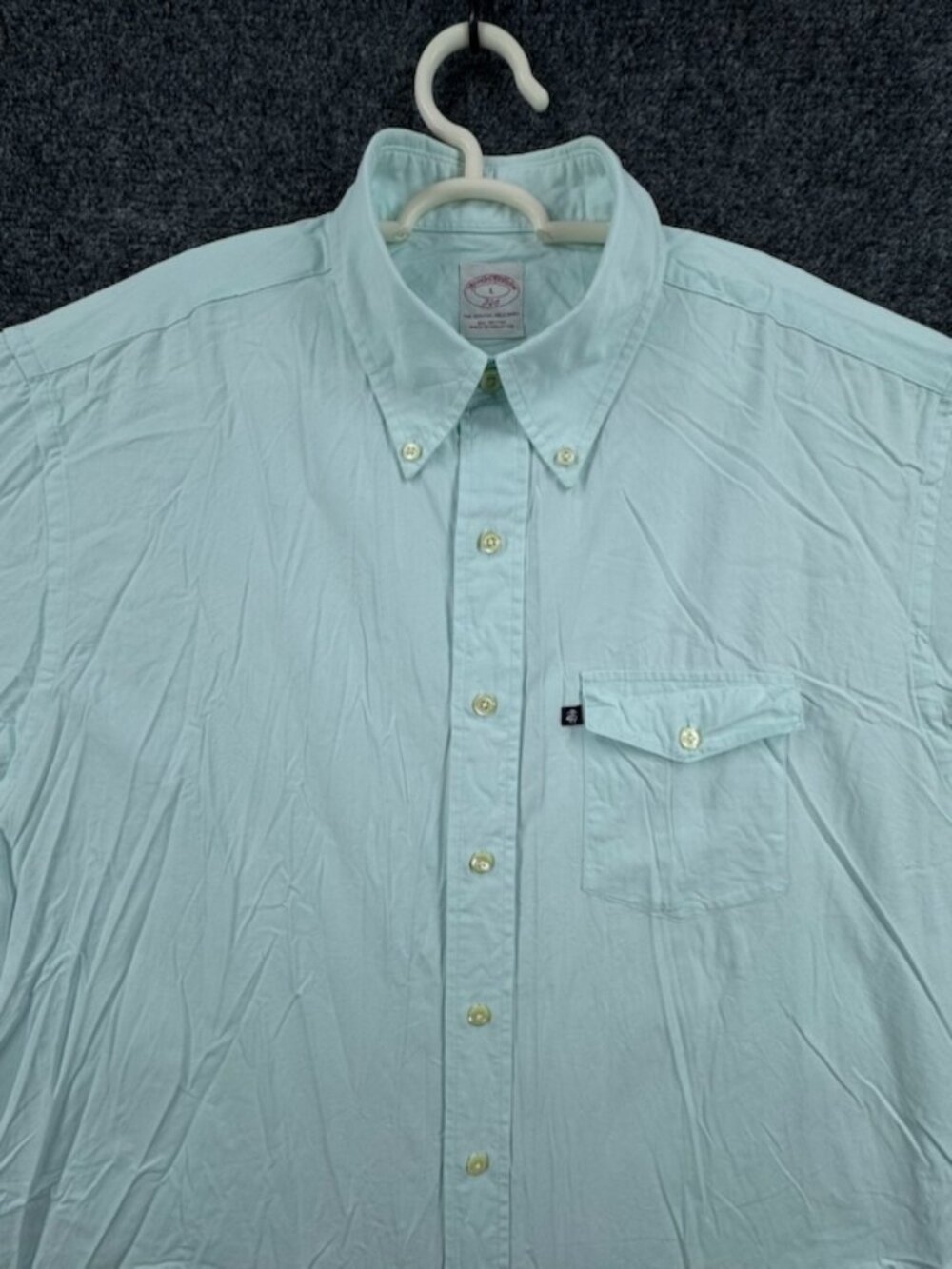Brooks Brothers Seafoam Blue Oxford Men Logo Large Button-Down Solid Cotton Reg